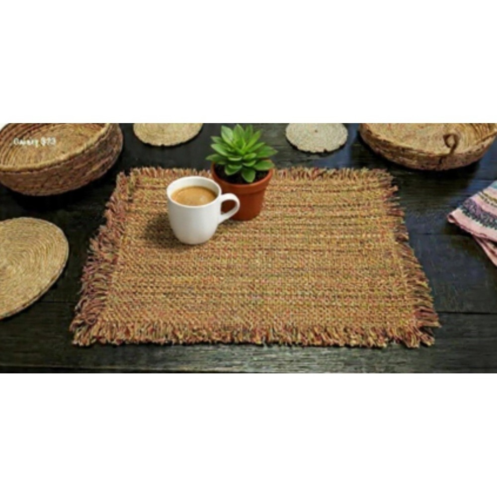 Placemat Set of 4 Park Designs Sienna Woven Fringe Edge Cotton‎ Bohemian Festive